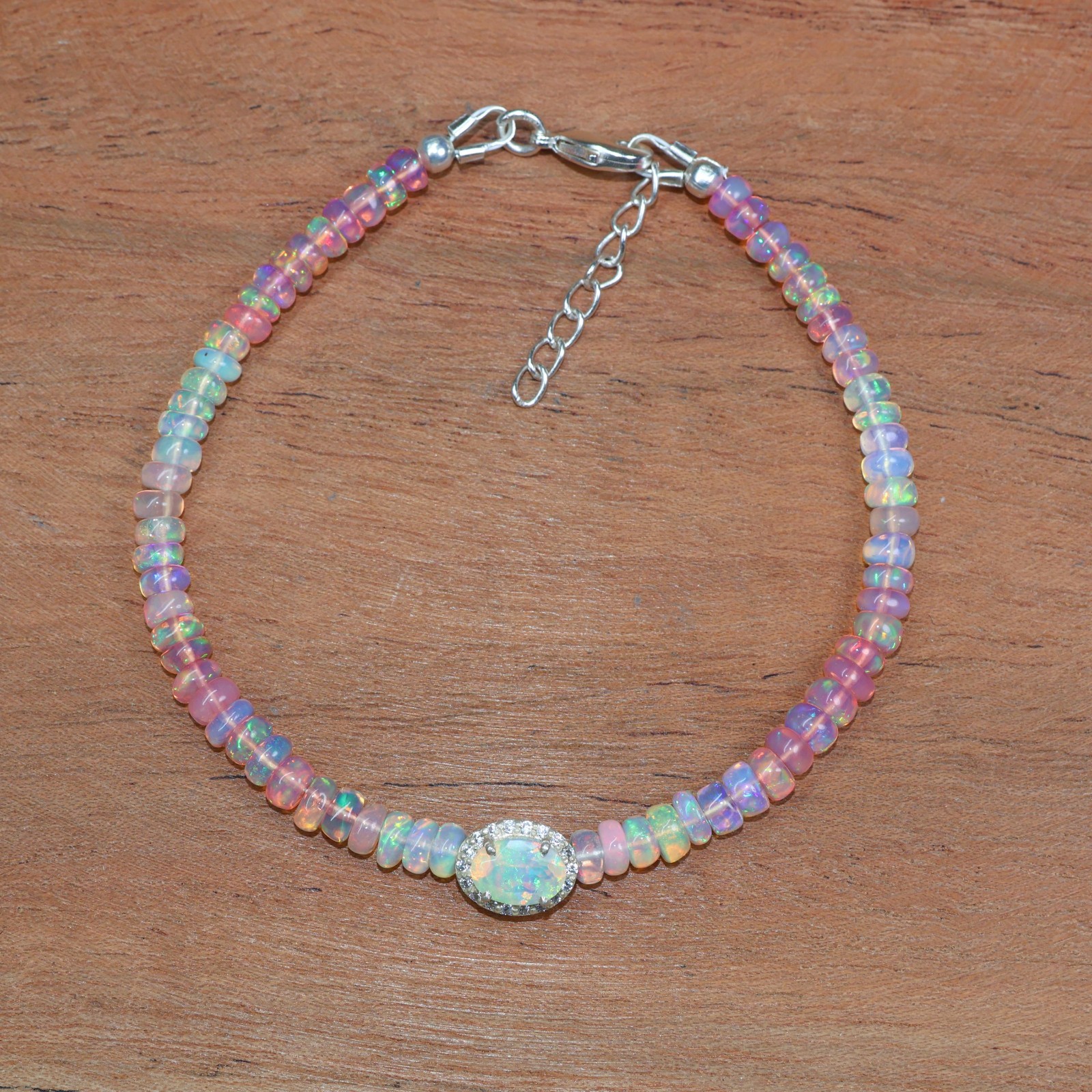Smooth Pink Opal Gemstone Shaded Beads Bracelet, Multifire Fire Opal Bracelet