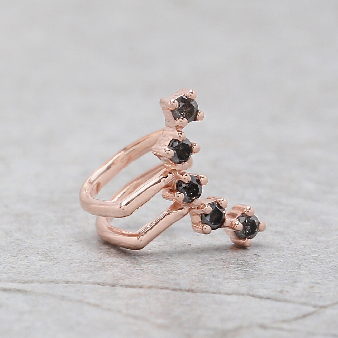 Round Black Grey Diamond Ear Cuff 14K Rose White Yellow Gold Ear Cuff KD1070