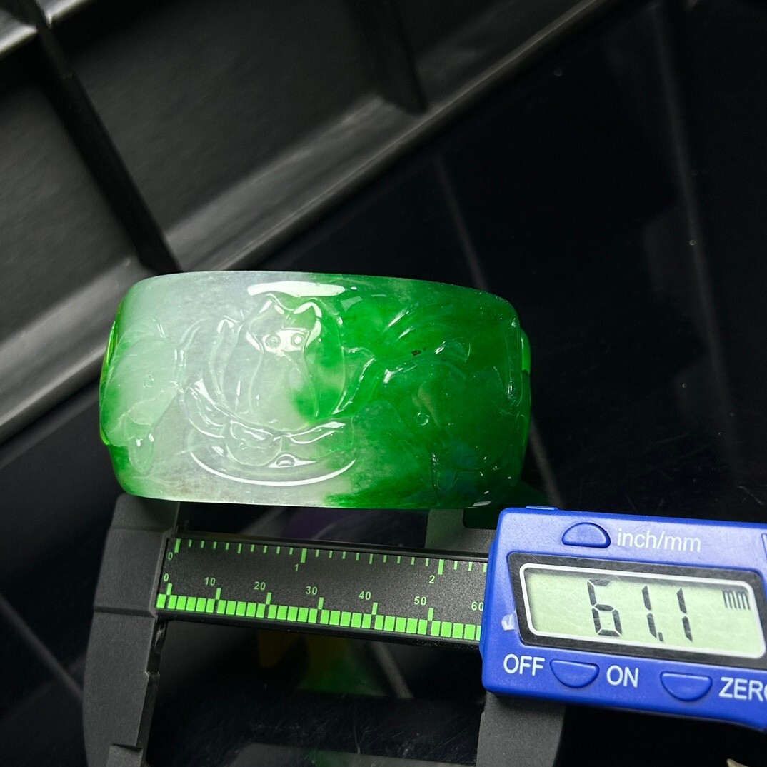 Natural Icy green Jade jadeite artistic carving Tyre bracelets 60mm