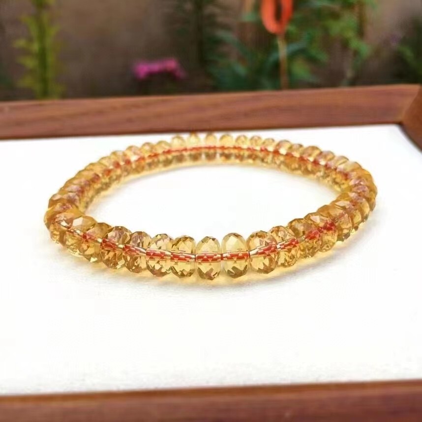 8mm Natural Yellow Citrine Crystal Marquise Faced Beads Bracelet for Adults