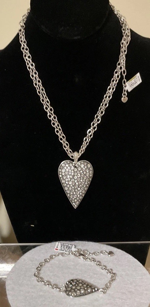SHIMMERY NWT BRIGHTON GLISTEN HEART CLEAR CRYSTAL NECKLACE BRACELET SET RP$222