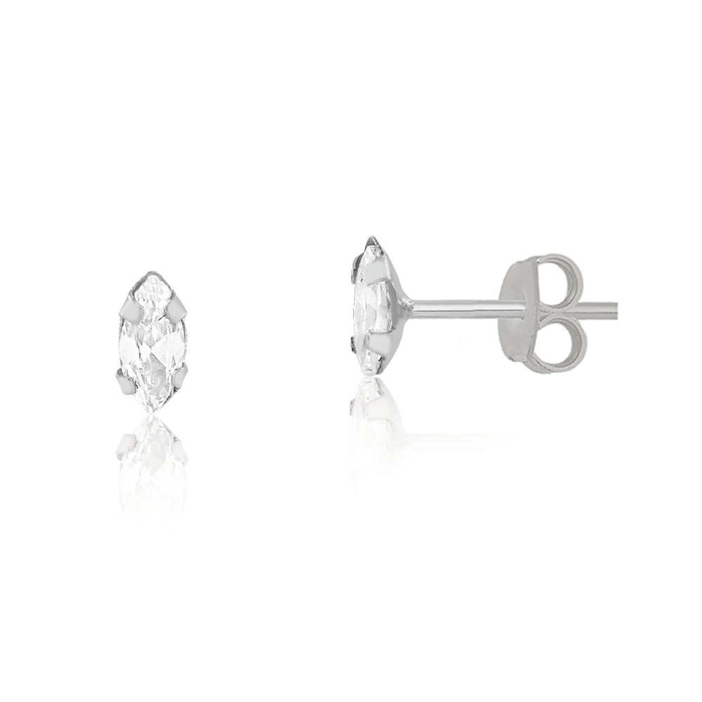 18k Solid White Gold Cubic Zircon 2×4 mm Push Back Stud Earrings Babies Infants