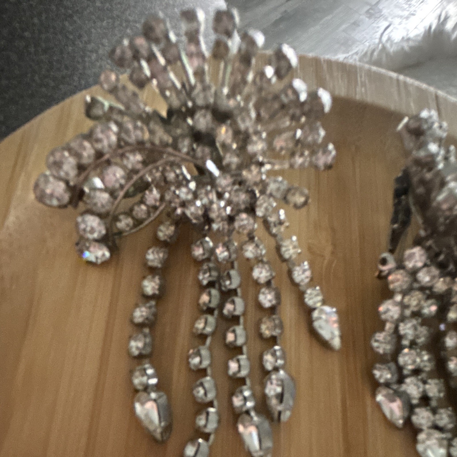 Estate Vintage Silver Tone Clear Rhinestone Earrings & Crystal Brooch Pin Lot