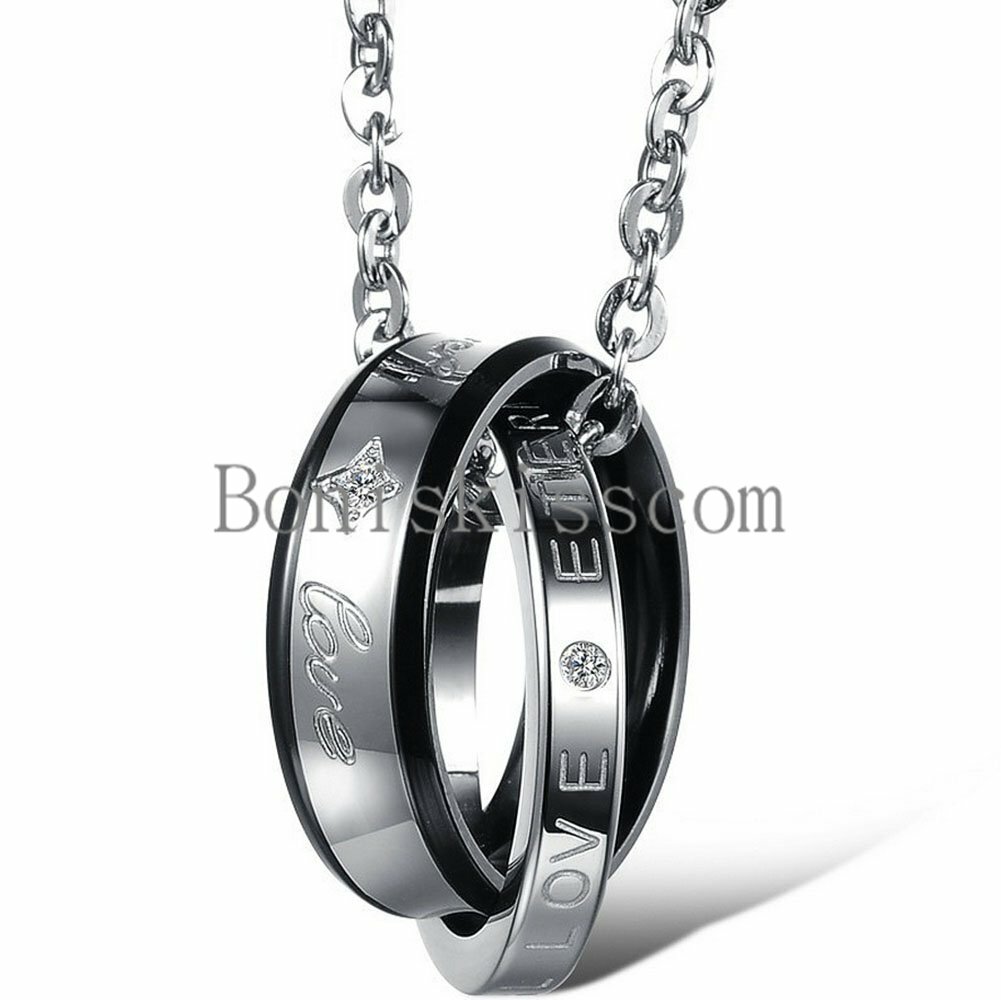 Stainless Steel ” Forever Love ” Ring Pendant Necklace Boyfriend Girlfriend Gift