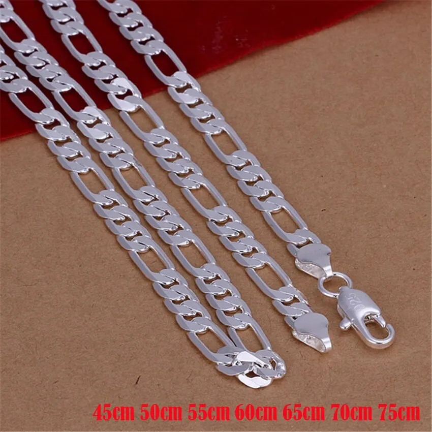 Sterling silver 925 Necklace Fashion high quality Mens 6MM flat chain jewelry