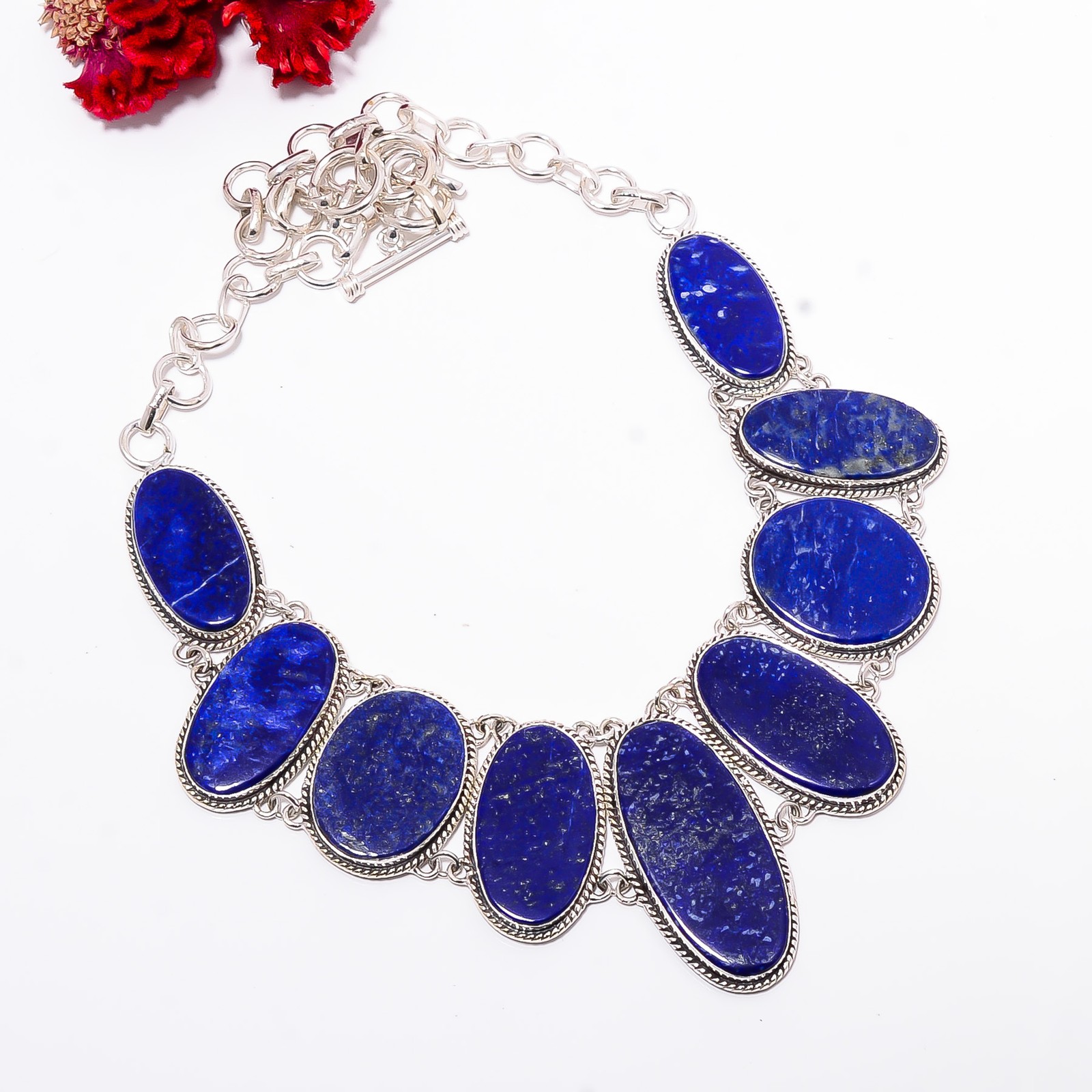 Lapis Lazuli 925 Sterling Silver Necklace Adjustable 21-23″ 17.99″ N9753