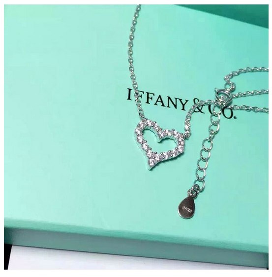 Rhodium 18″ Sterling Silver Cubic Zircon Open Heart Pendant Necklace Gift K14A