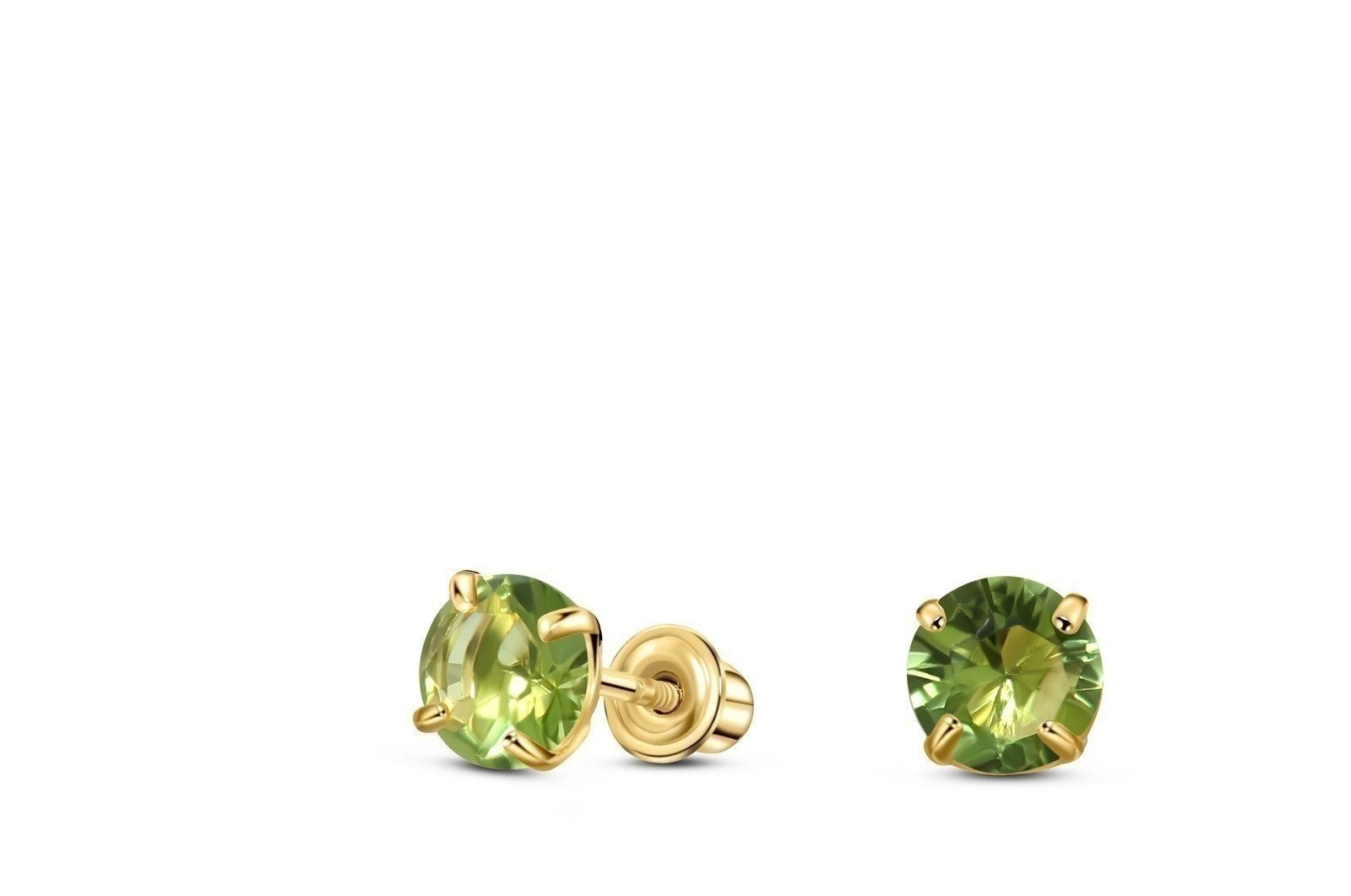 14K Yellow Gold Solitaire August Simulated Peridot CZ Stud Earring, Screw Back