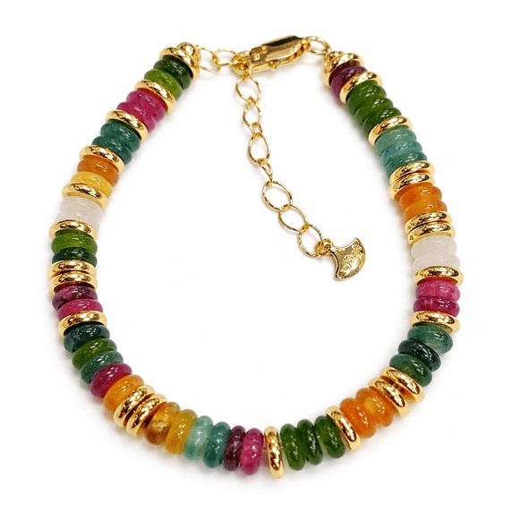 Gold Tone Multicolor Disc Beaded Bracelet Women Simulated Stone Jewelry Gift Set