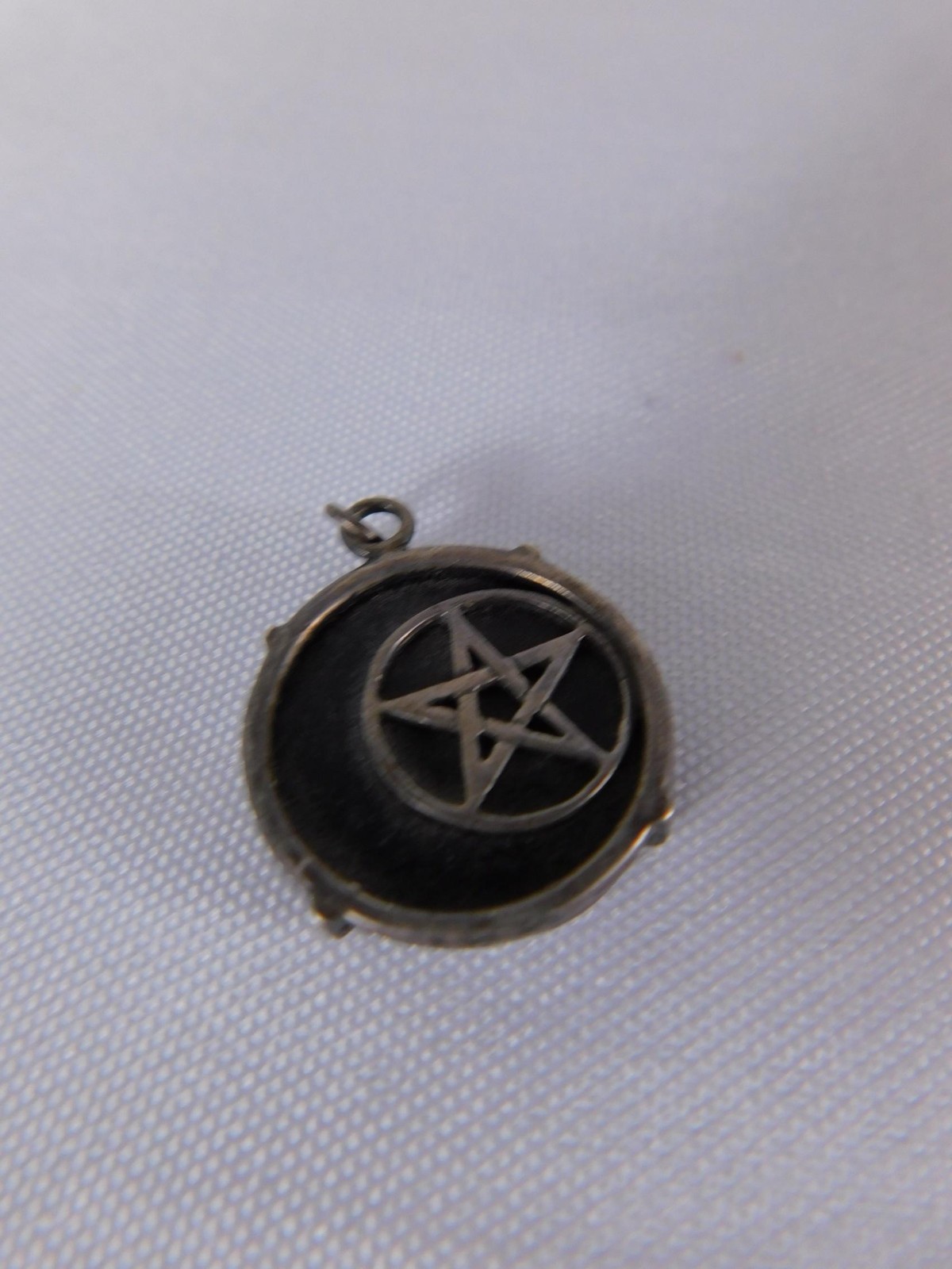 Round Pentagram Pendant Necklace Black Onyx Pagan Wiccan Statement Jewelry
