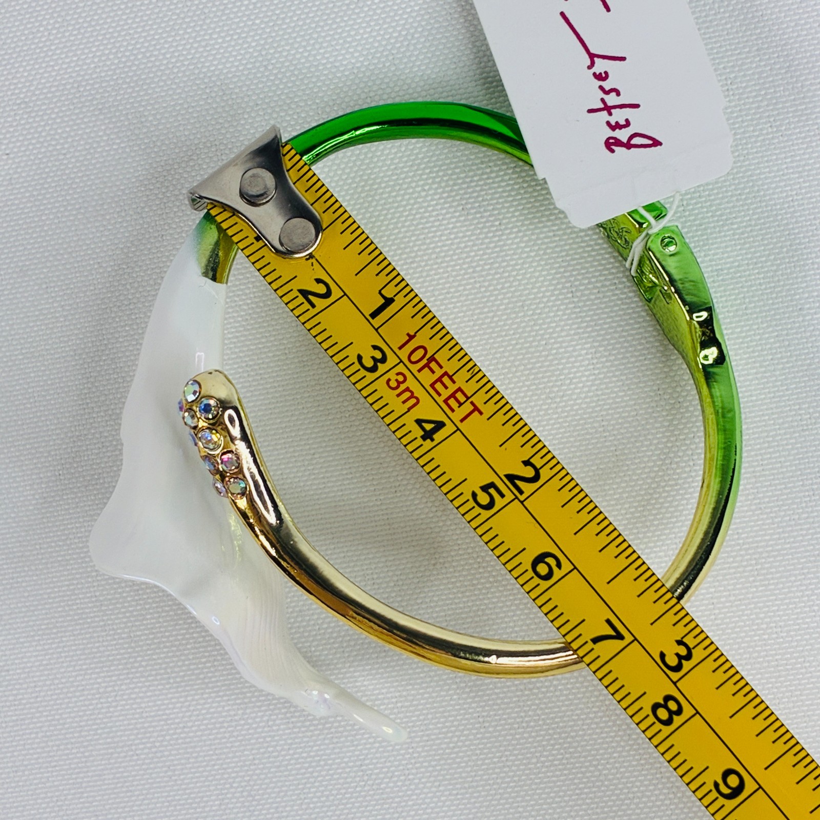 Betsey Johnson Calla Lily Bypass Bracelet Green Hinge Crystal Bangle Flower New
