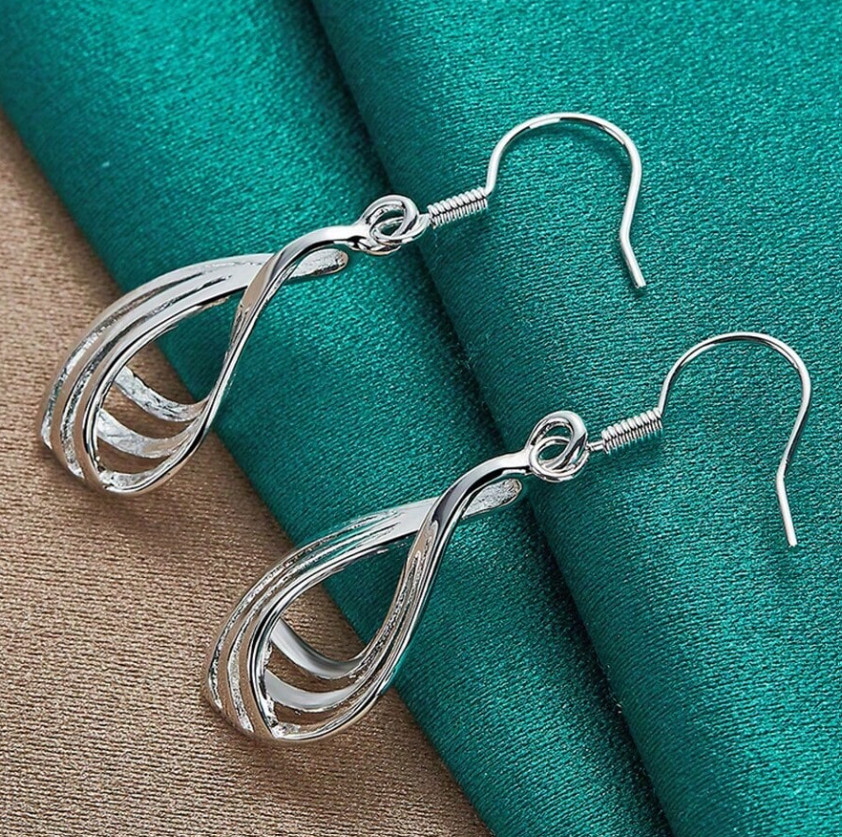 1 pair sterling silver wavy drop earrings – elegant twist charm for women – NEW