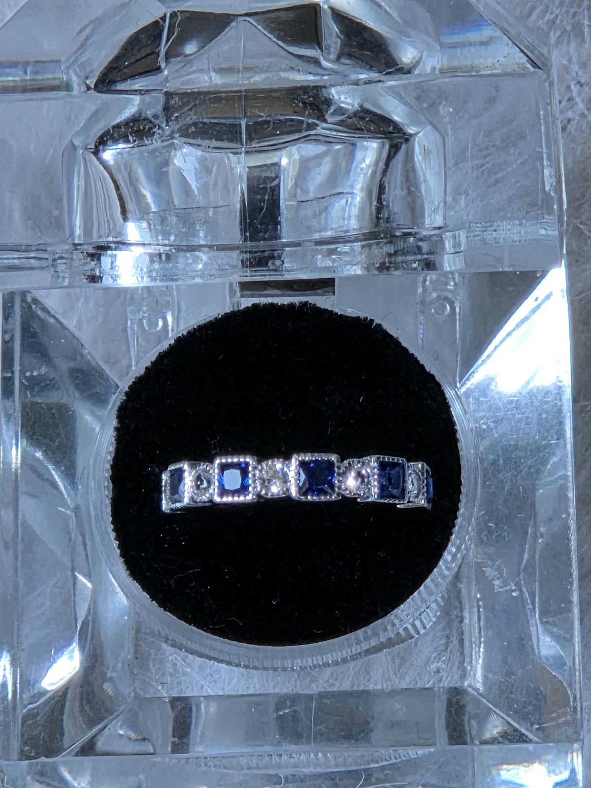 Sterling Silver Stacking Eternity Band Blue And White Cubic Zirconia Ring