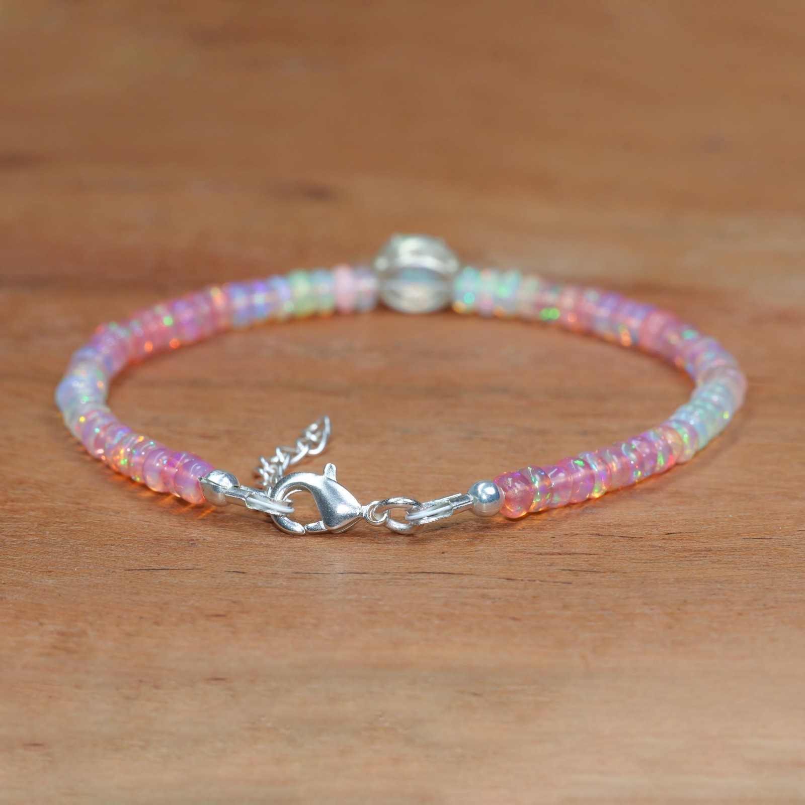 Smooth Pink Opal Gemstone Shaded Beads Bracelet, Multifire Fire Opal Bracelet