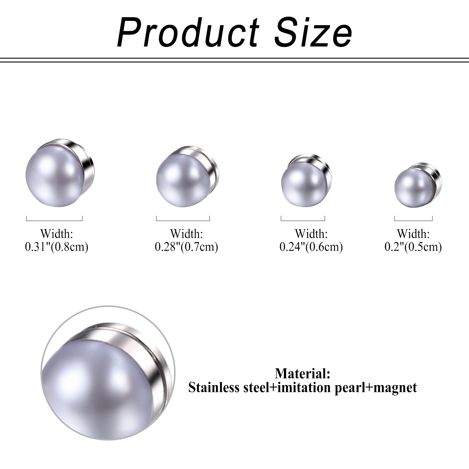 4 Pairs Synthetic Pearl Magnetic Stud Earrings Non Piercing Clip on Women Set