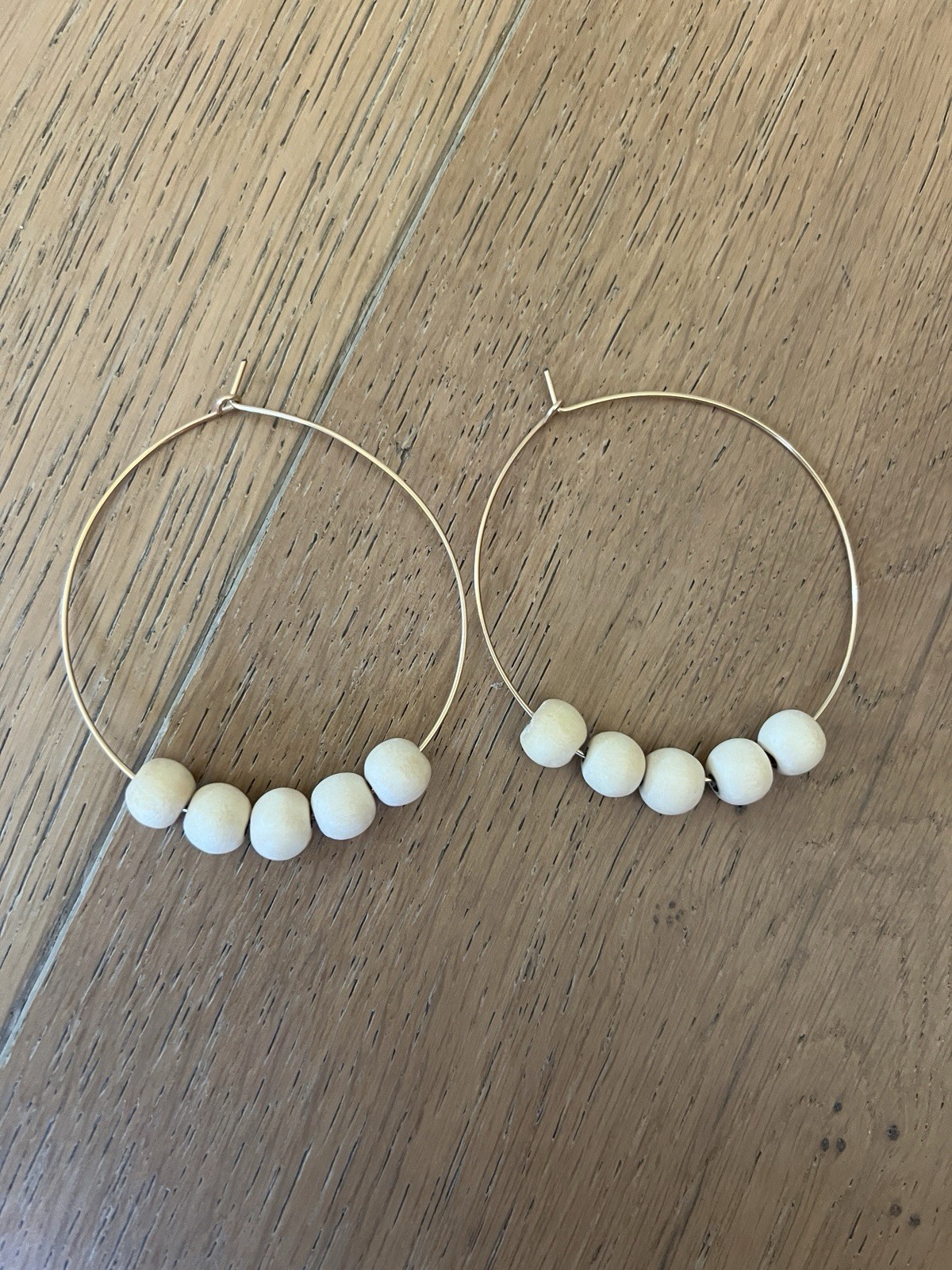 Natalie Borton Gold Hoop Earrings With Light Colored Beads