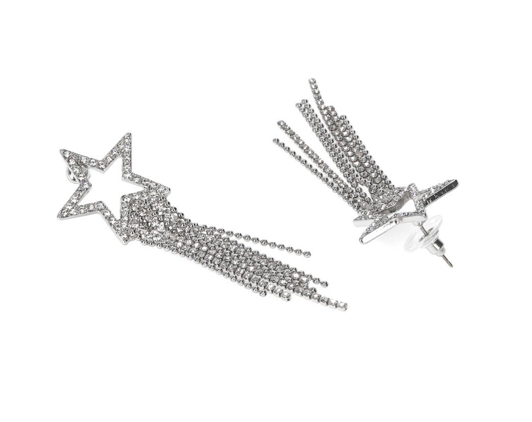 NO BOUNDARIES Women’s Silver-Tone Star Fringe Earrings Patriotic Cowgirl