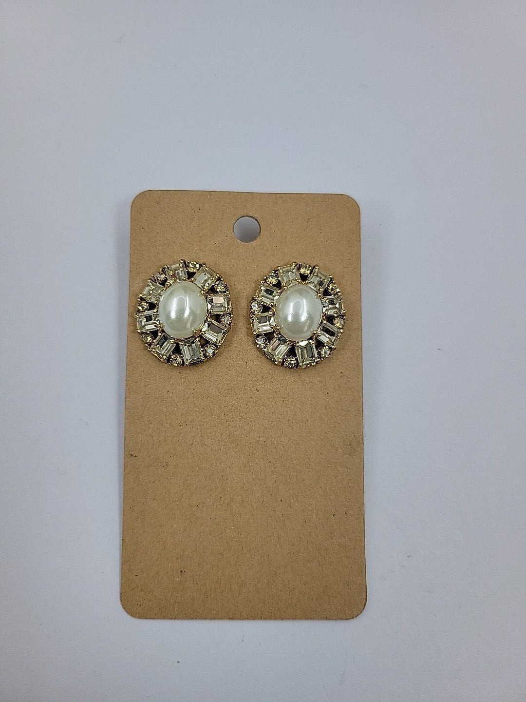 Kate Spade Gold Tone Pearl Cabochon Rhinestone Push Back Pierced Earrings