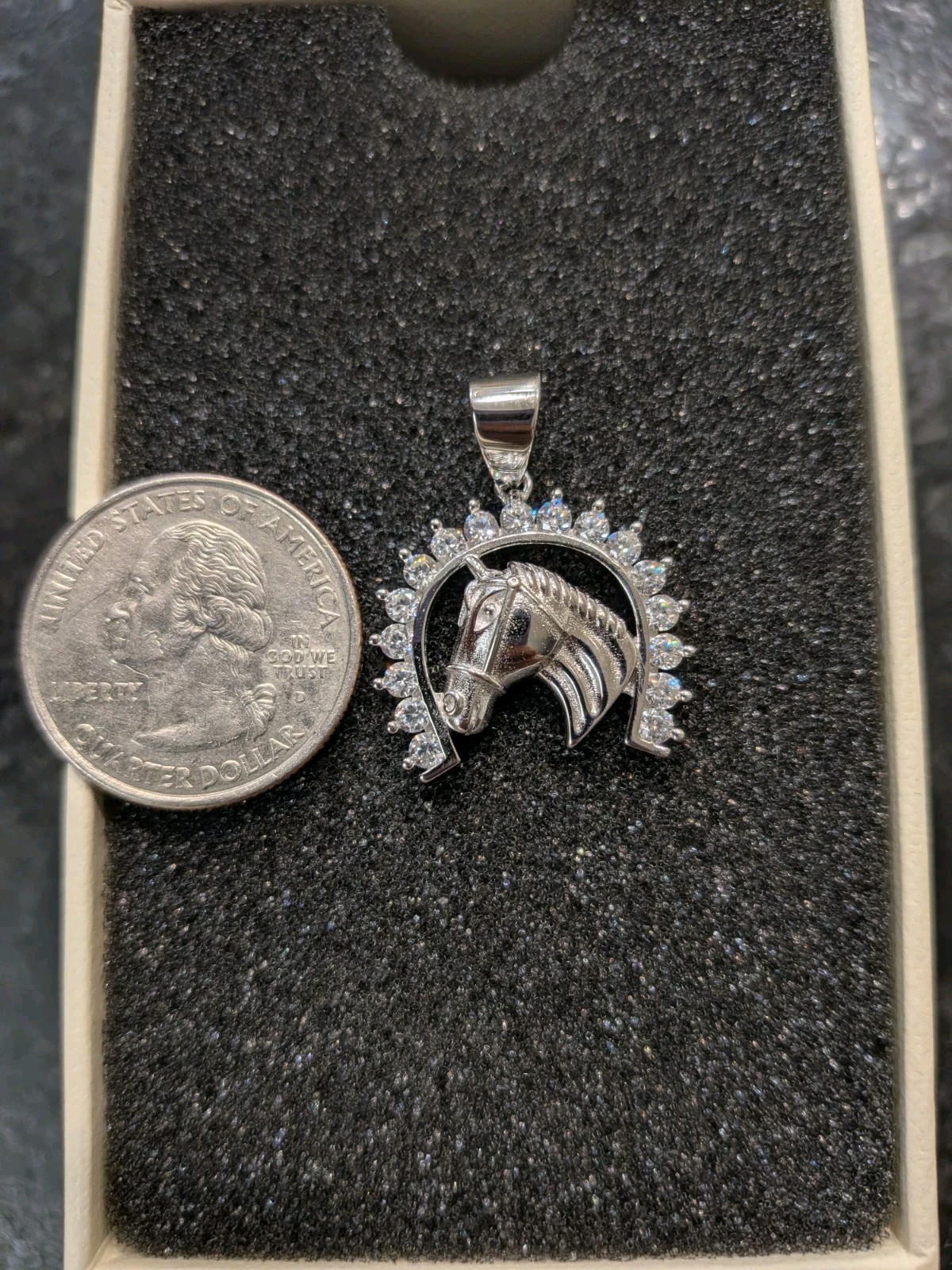 Horse Horseshoe Pendant, Spinel Stones, Solid 925 Sterling Silver, Equestrian