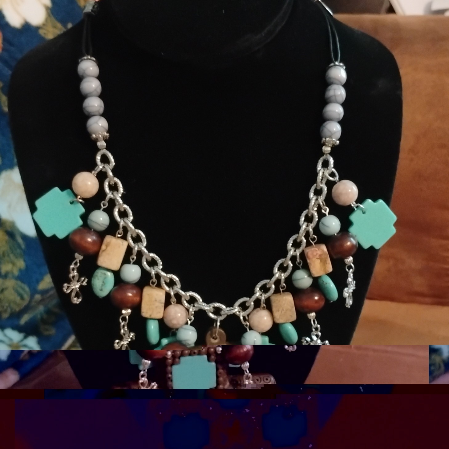 DaVinci Turquoise Cross Necklace & Dangle Earrings Jewelry Set Nickel-Free