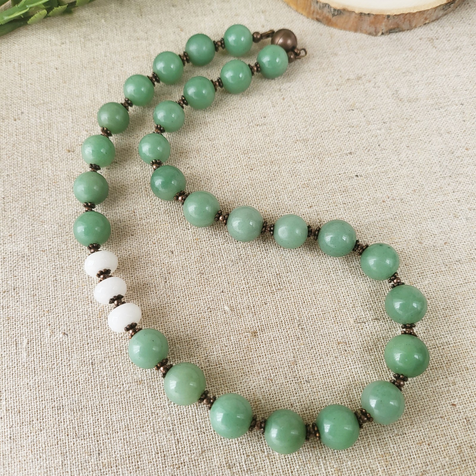 Green and white aventurine necklace with magnetic clasp