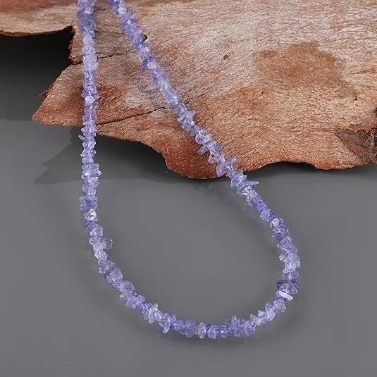 Tanzanite Rough Nugget Beaded Long Necklace in 925 Sterling Silver, 24 Inch
