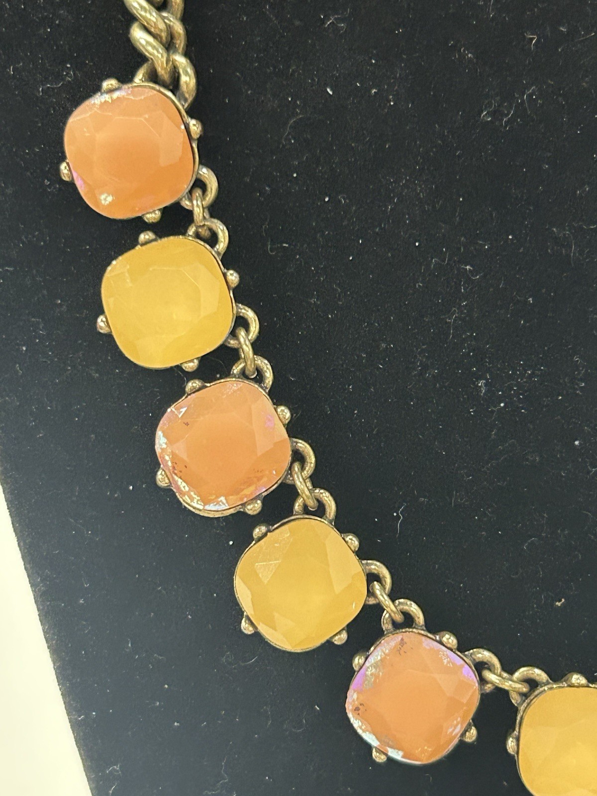 J. Crew opalescent necklace orange yellow cushion rhinestones