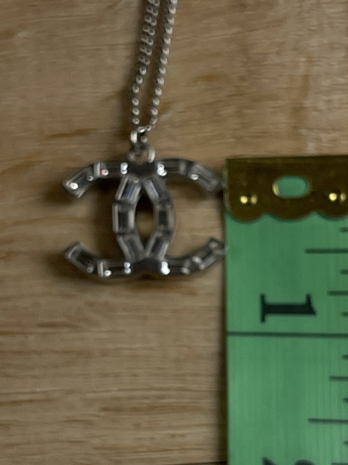 Authenticated Chanel Logo Crystal Glitter Pendant Necklace