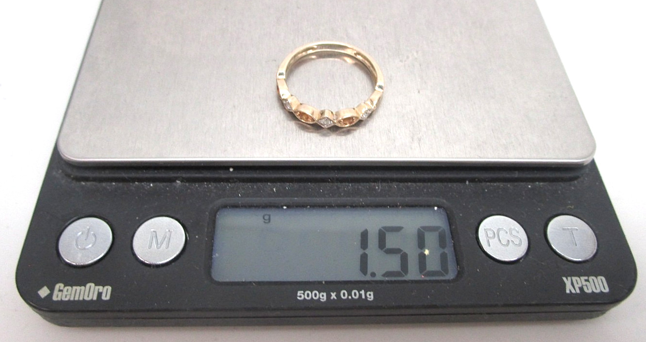 Vintage 10k Yellow Gold Citrine and Diamond Mixed Cut Band Ring Size 7.5