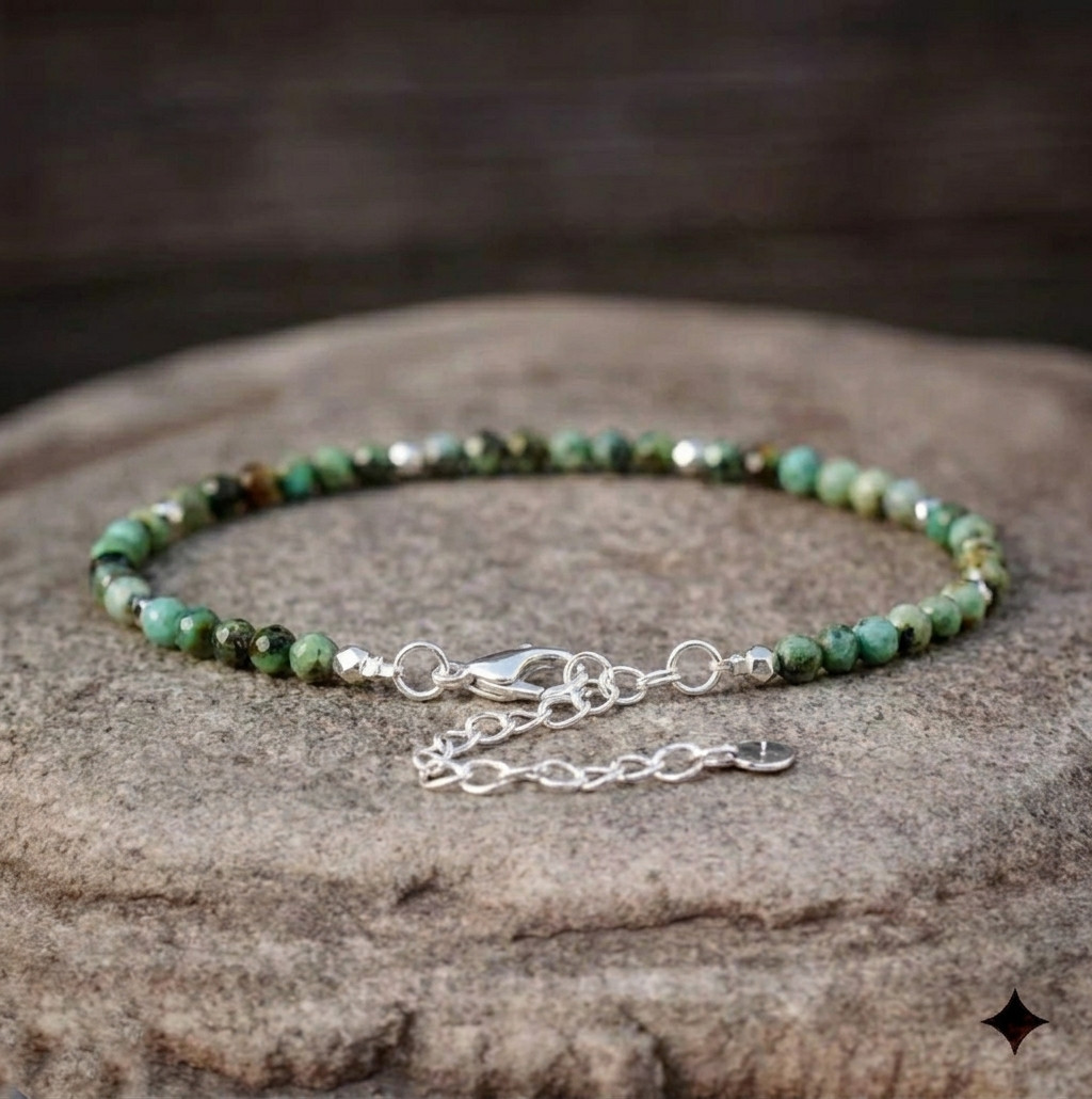Natural African Turquoise Bracelet Adjustable 3mm Beaded Delicate Boho Bracelet
