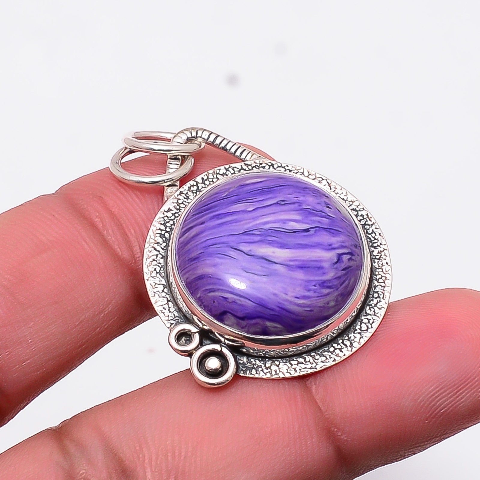 Purple Charoite Designer Handmade 925 Sterling Silver Pendant 1.4″ P1088012416