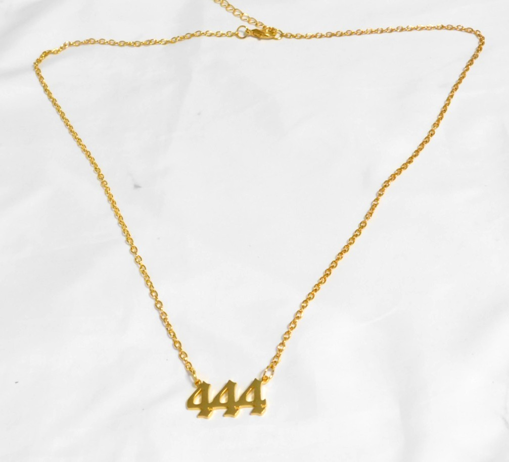 Gold Tone Angel Number 444 Necklace N537