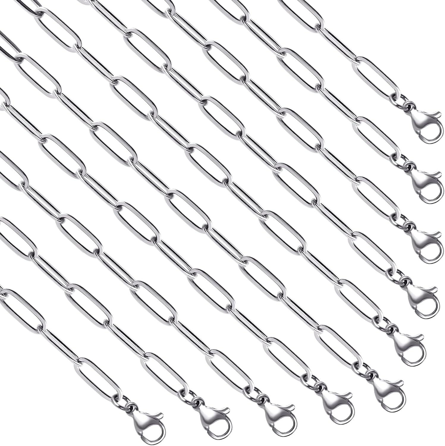 YOUBEIYEE 10Pcs Stainless Steel Paperclip Chain Necklace for Men and Women 4Mmx1