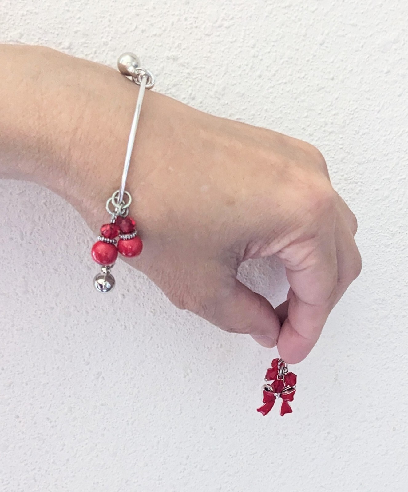 Christmas Bracelet Bangle Earring set Red Bow Gift Teen Woman