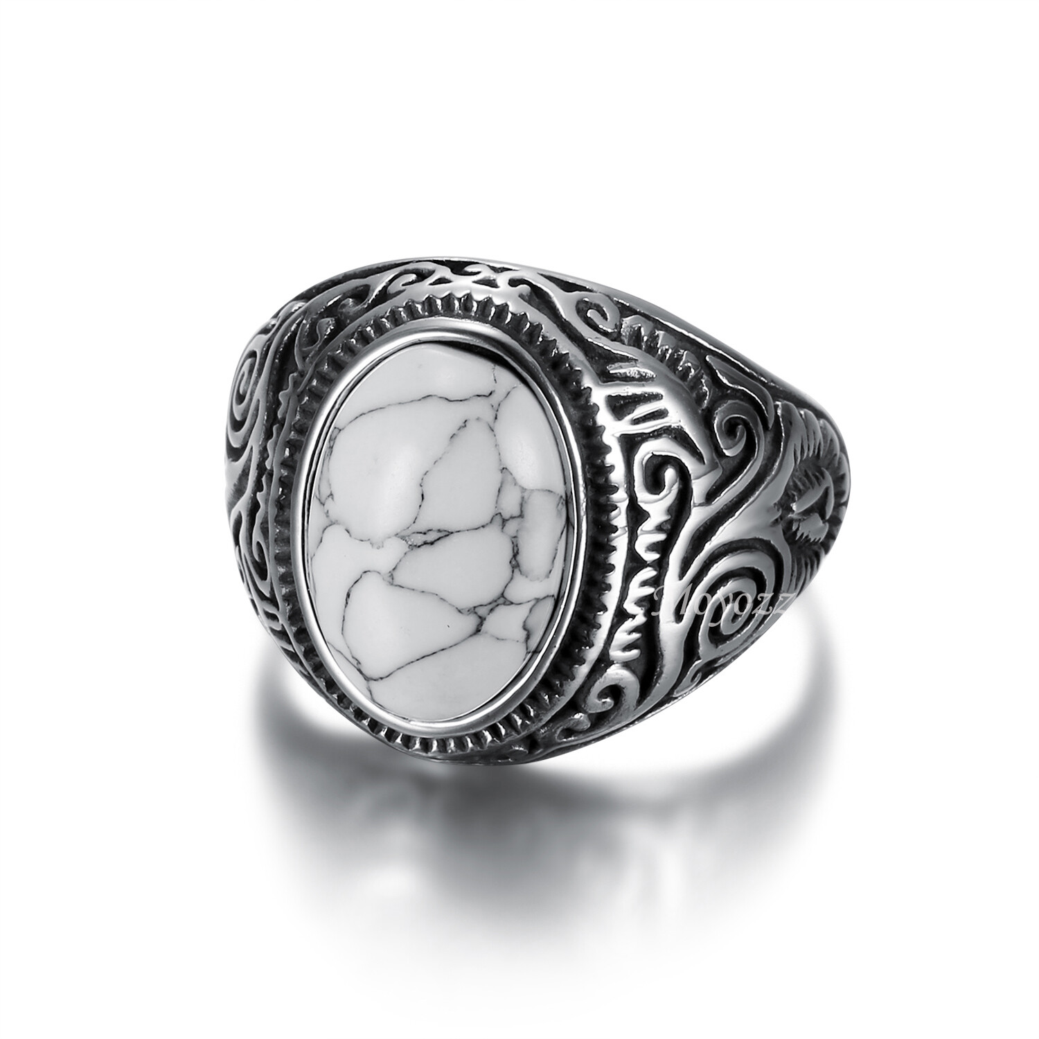 Mens Stainless Steel Simulated Oval Turquoise Stone Ring Men Size 7-15 Gift