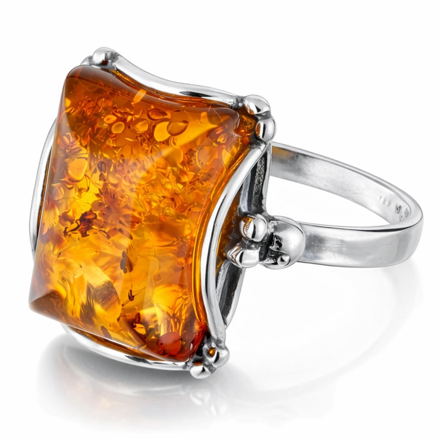 HolidayGiftShops Sterling Silver and Baltic Honey Amber Rectangle Ring Makell…