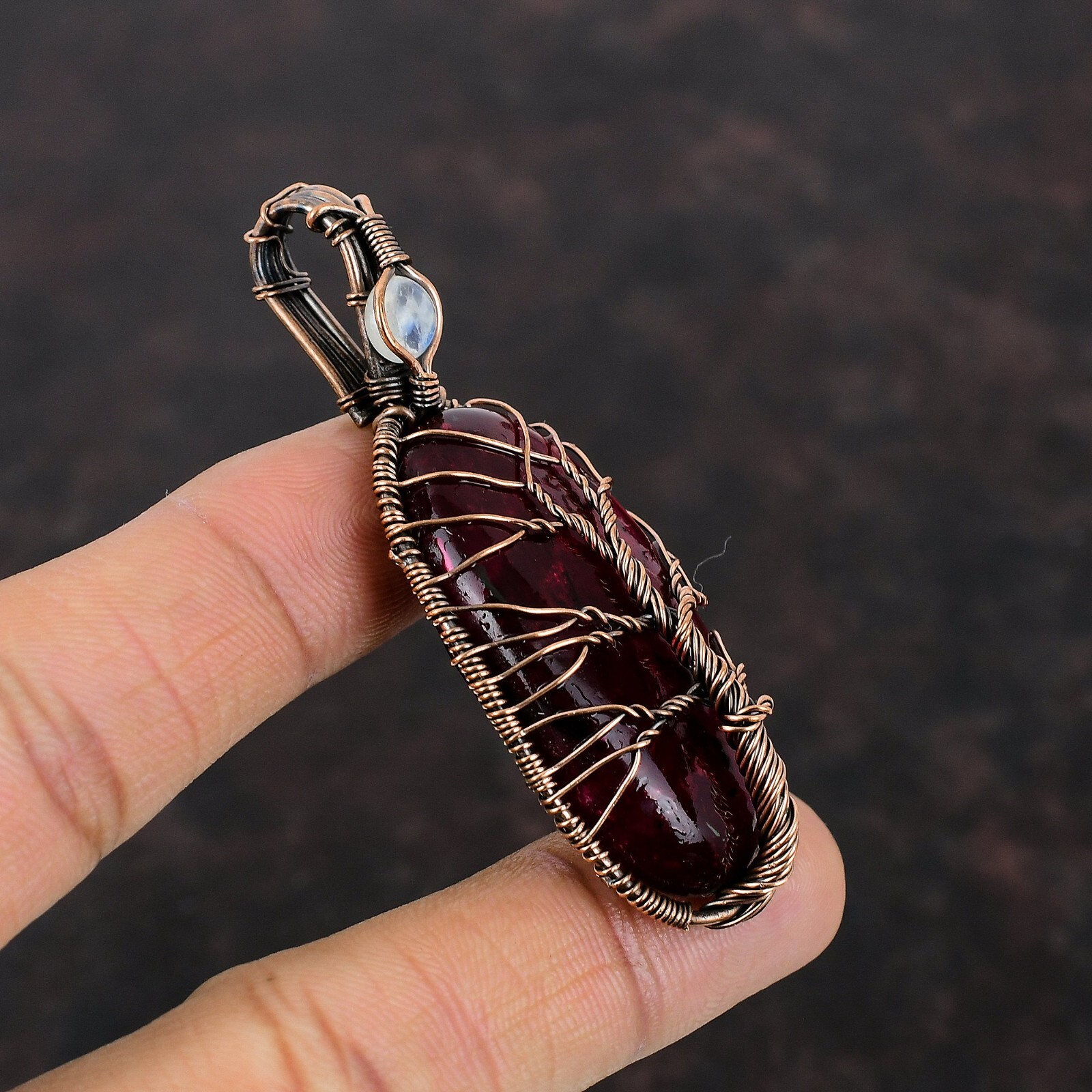 Red Fire Labradorite Copper Love Gift Wire Wrapped Tree Of Life Pendant 2.76″