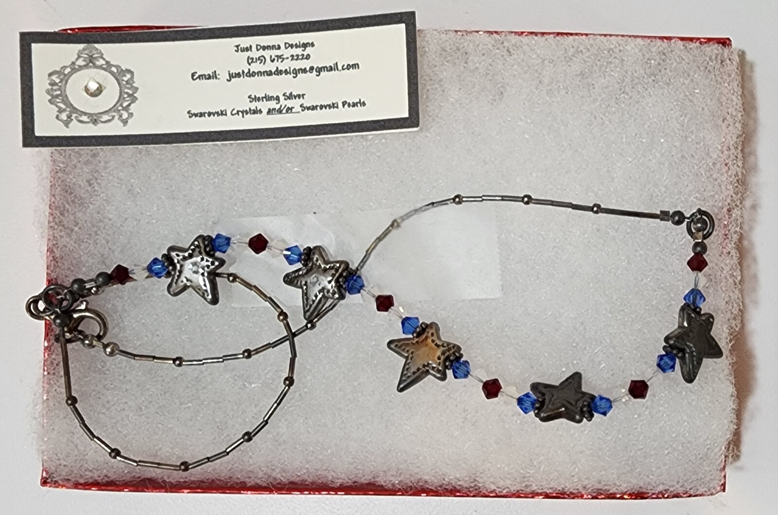 Sterling Silver Necklace Made With Stars & Swarovski Crystals 18 ” RARE