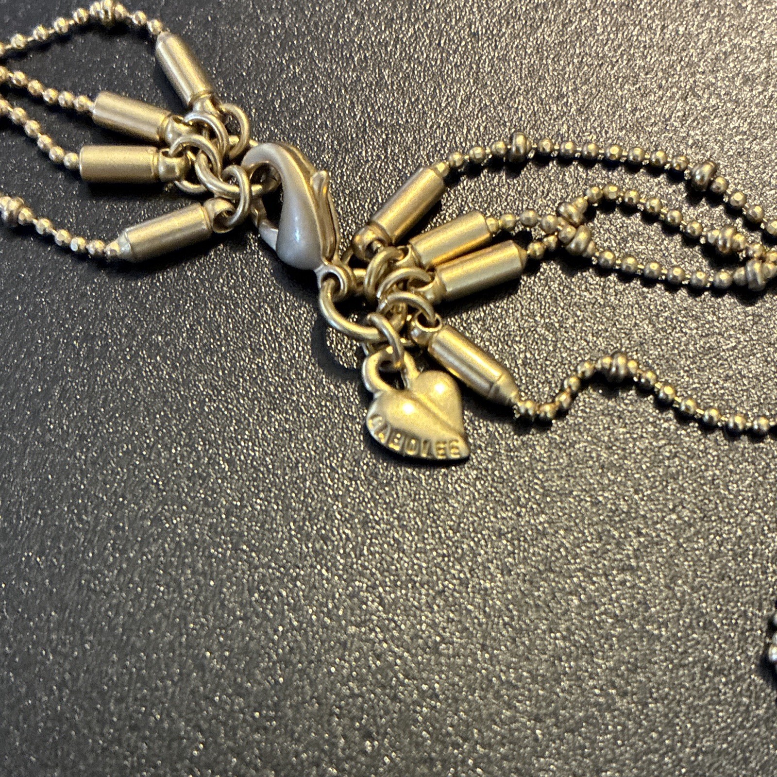 ABS by Allen Schwartz Layered Beaded Necklace Gold Clear Crystal LOVE Charm