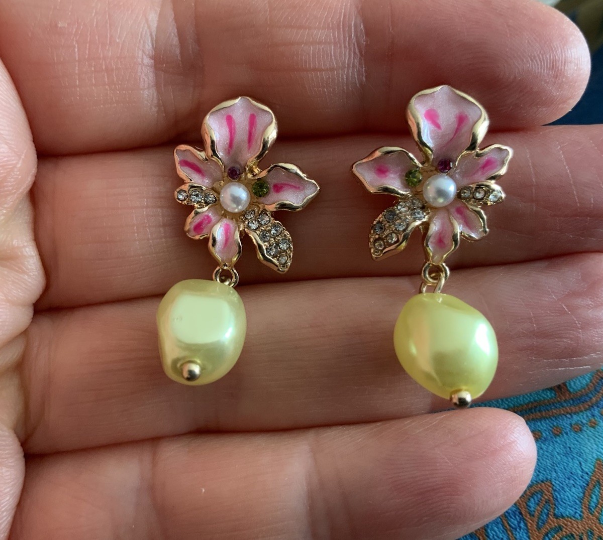 Pearl Earrings Flower Solanales Molten VTG Baroque Gold CZ Cottagecore Botanical