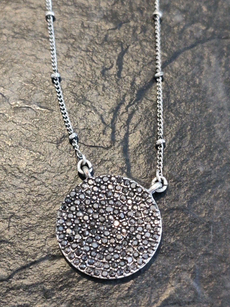 Lucky Brand Silver Tone Pyrite Disc Medallion Necklace 20″