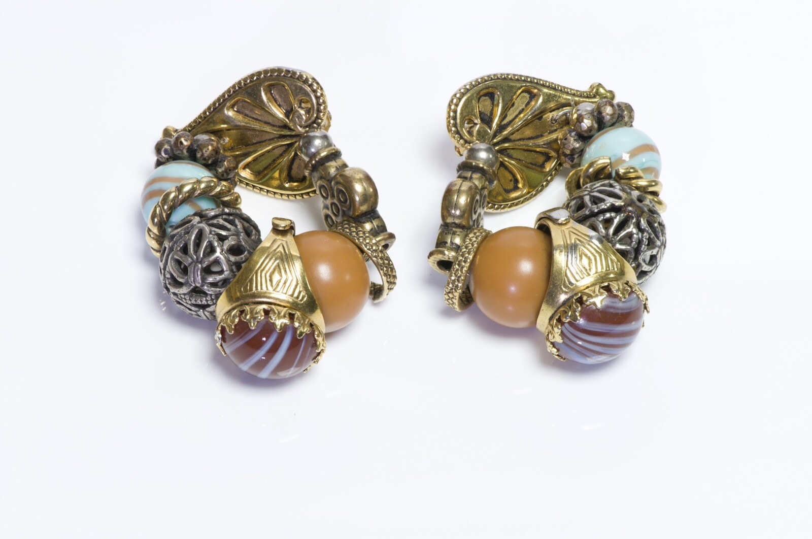 Zoe Coste Paris Glass Beads Ring Charm Hoop Earrings