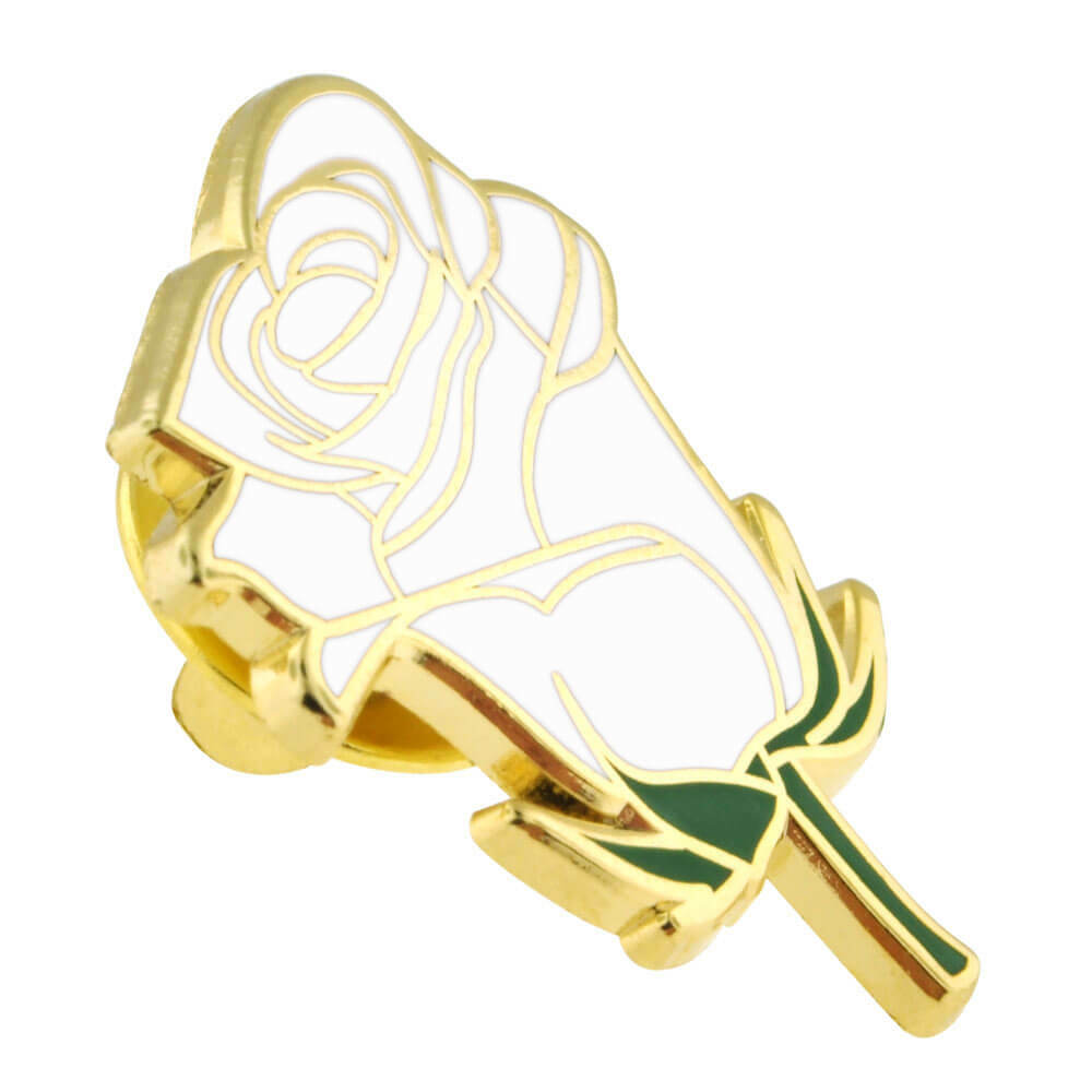 PinMart’s White Rose Flower Boutineer Trendy Enamel Lapel Pin