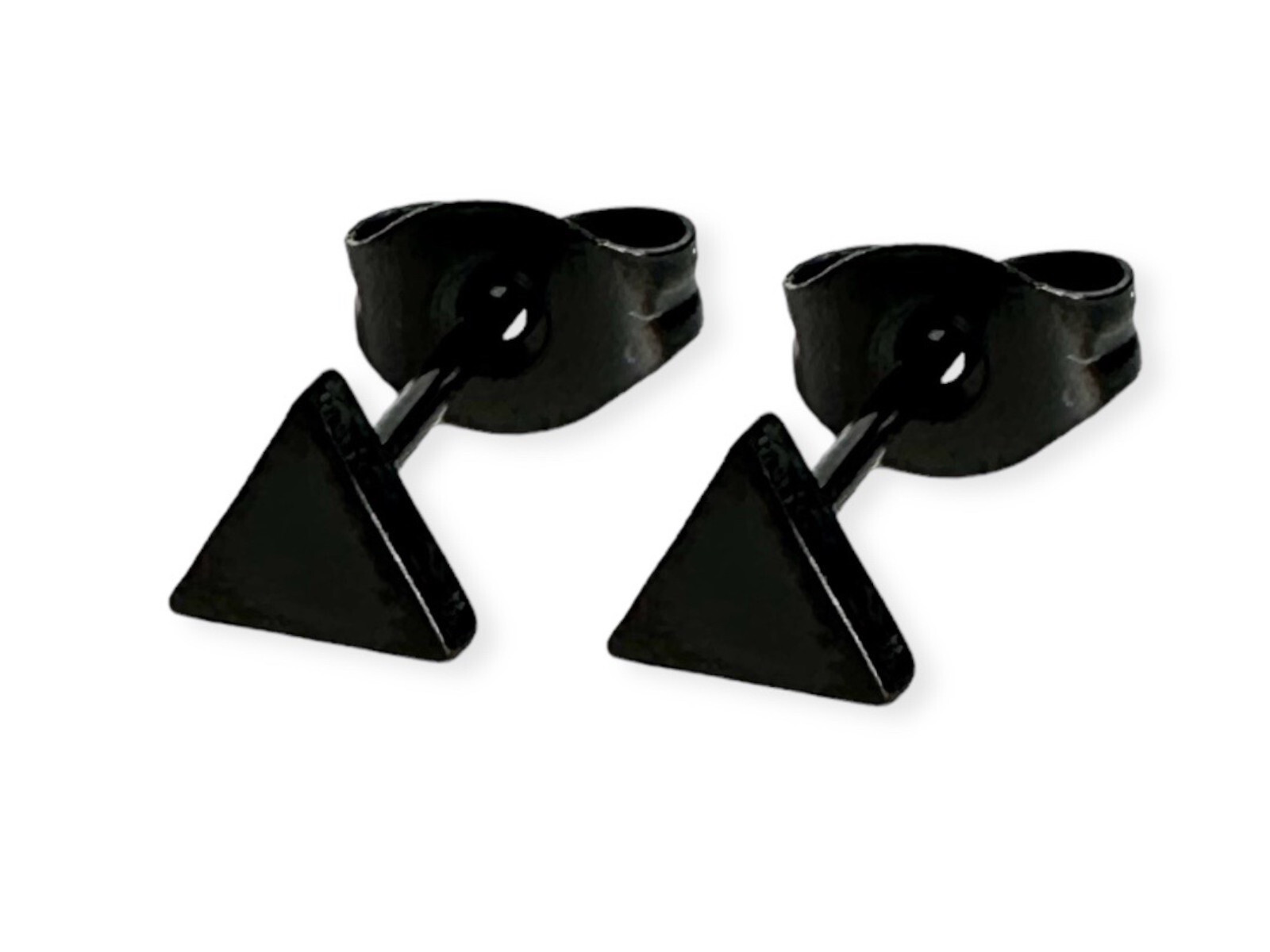 Triangle Flat Stud Stainless Steel Earring Black & Silver