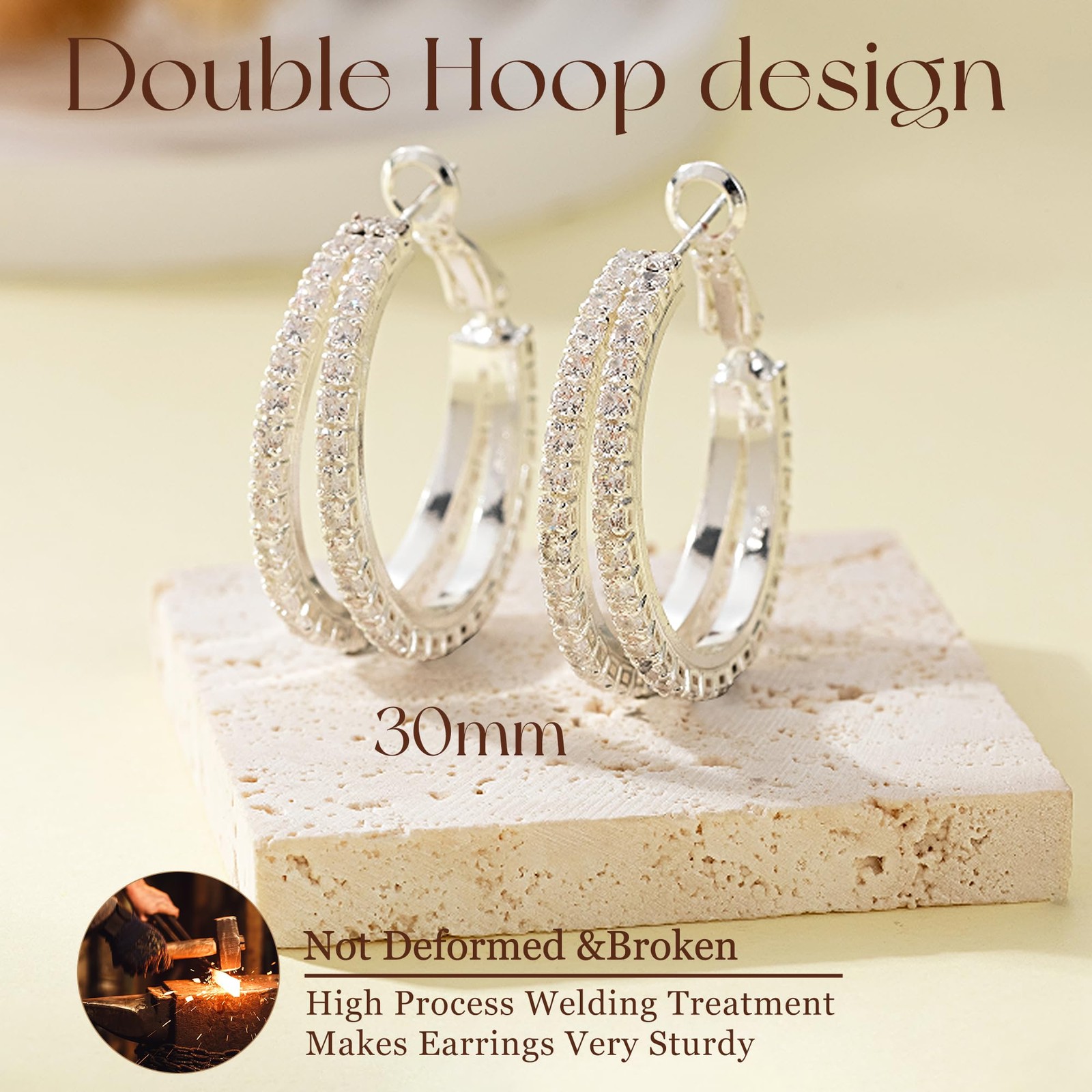 S925 Sterling Silver Hoop Earrings for Women Hypoallergenic Silver Double Hoo…