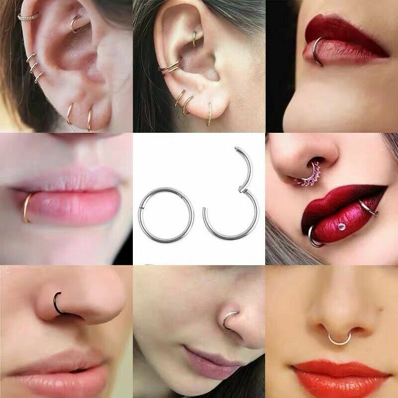 Surgical Steel Hinged Segment Hoop Ring Sleeper Lip Ear Nose Body Piercing 1PC