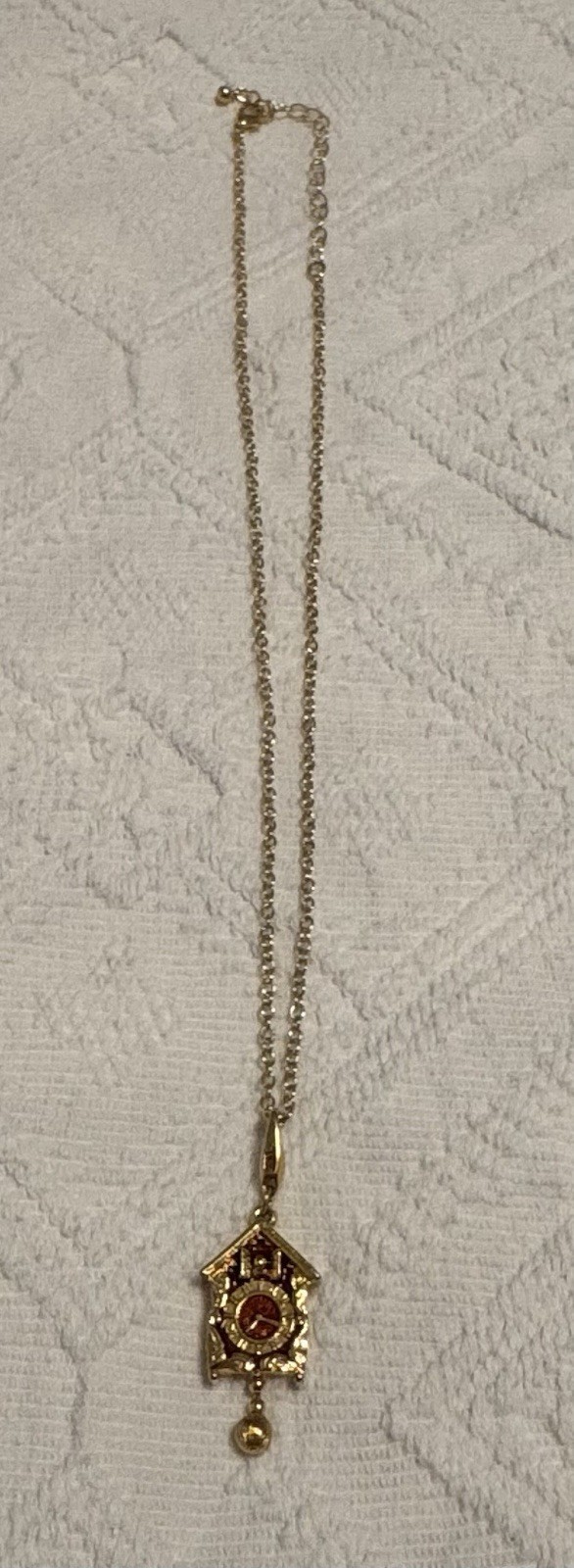 Necklace – gold tone cuckoo clock pendant necklace, Cute – Gently Used. 20”