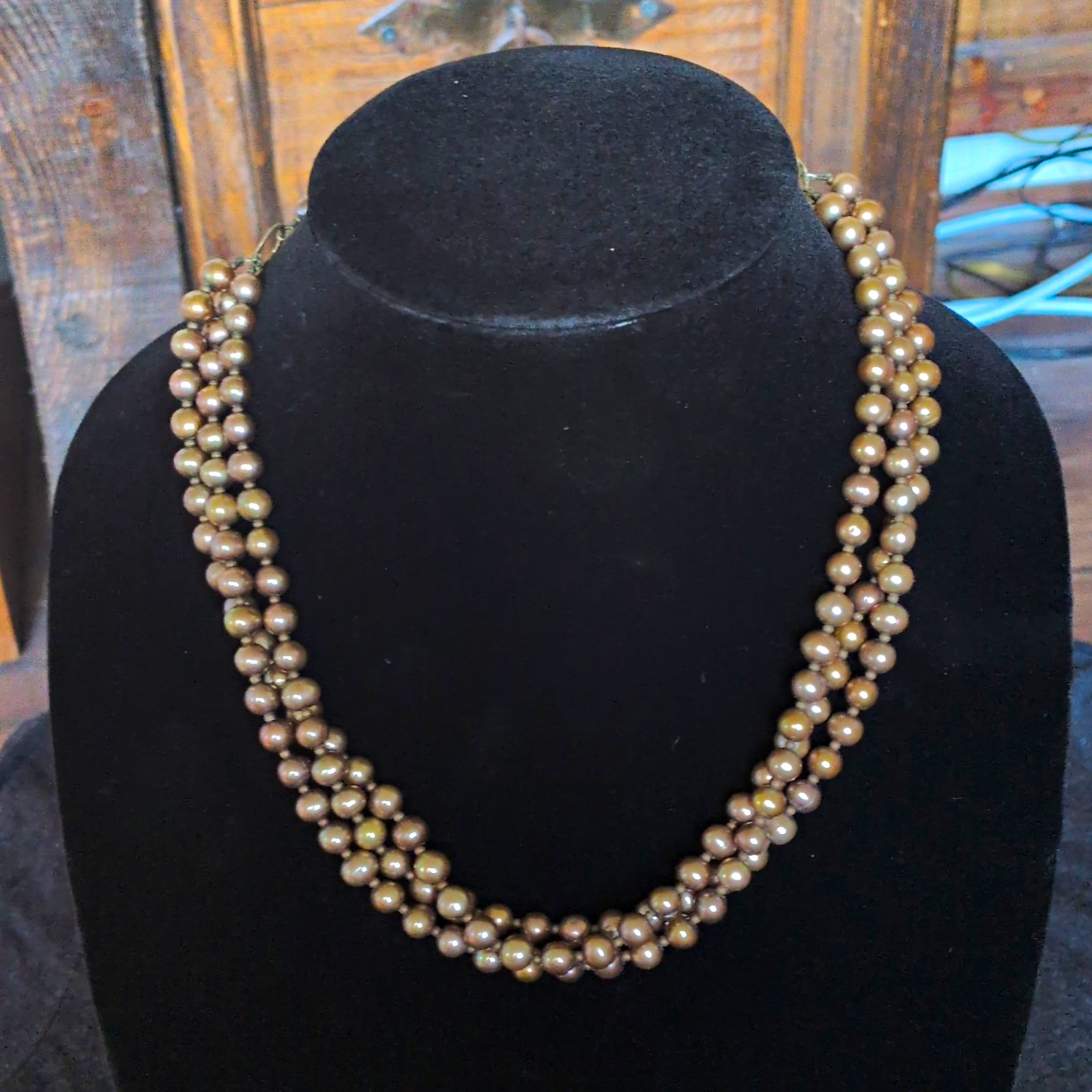 Three Strand 20 Inch 4mm Copper Pearl Necklace