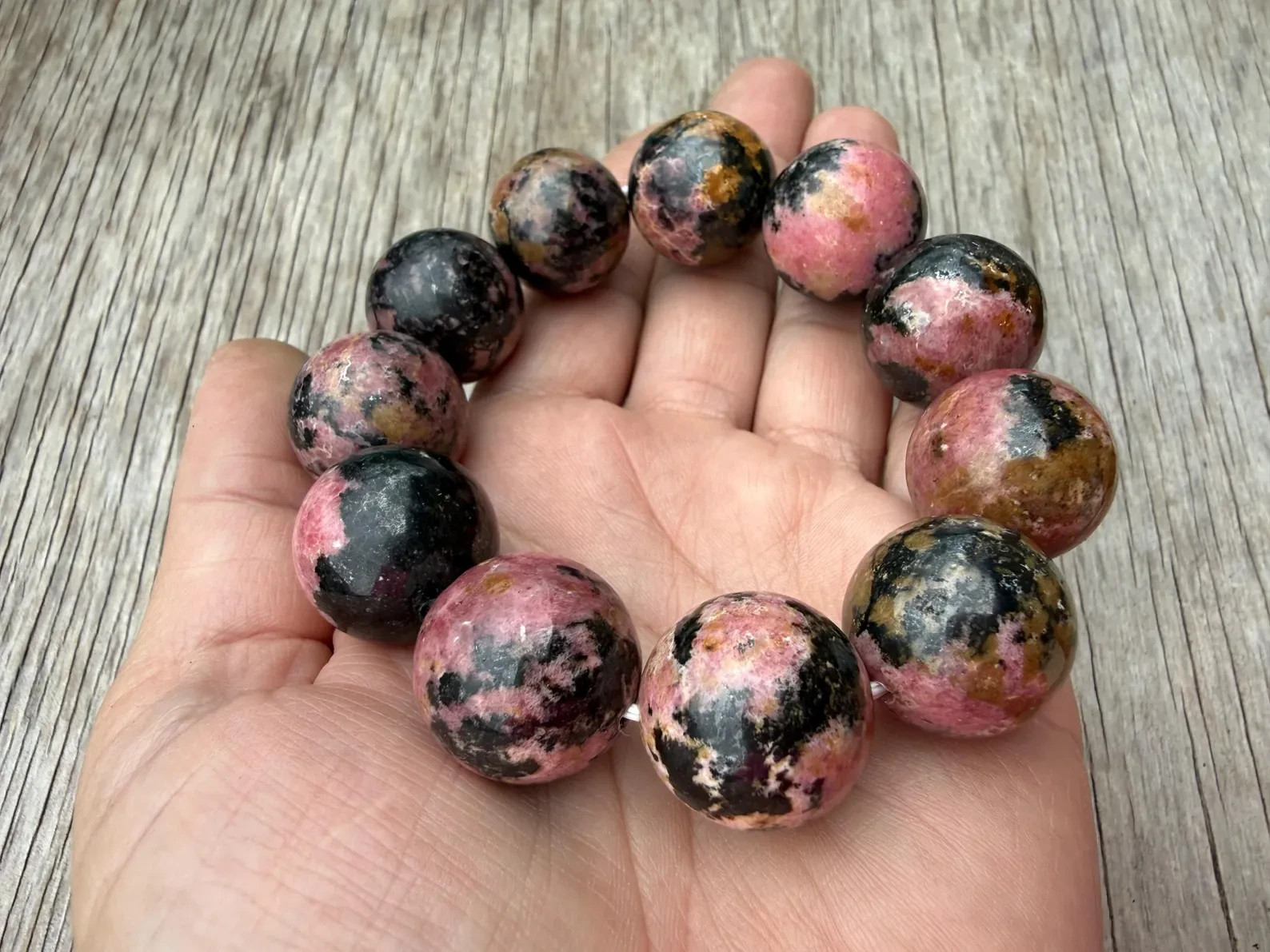 20mm round beads Chunky Rhodonite gemstone Beaded Bracelet for woman