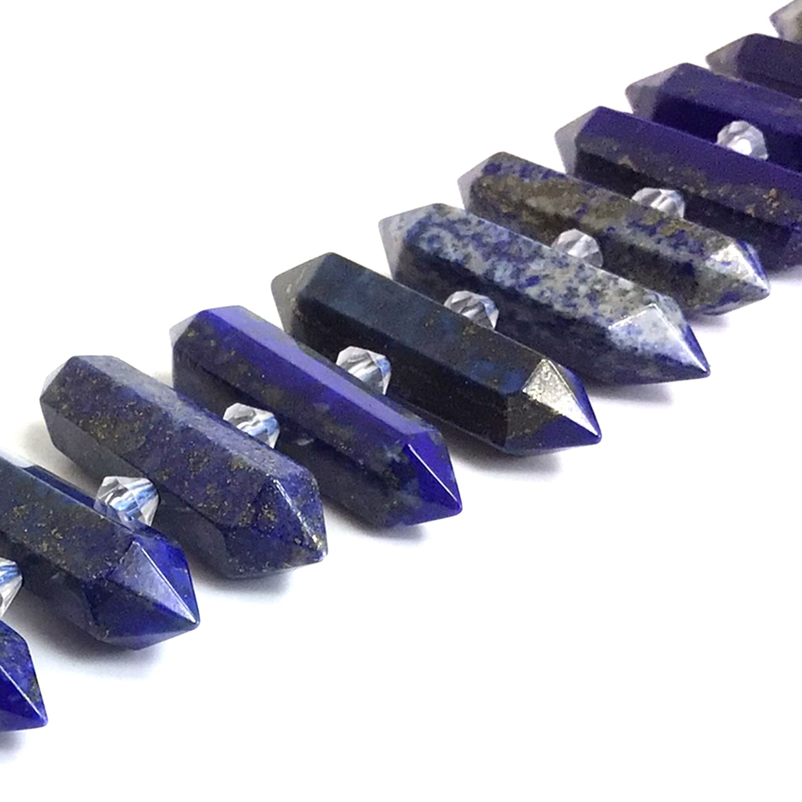 Lapis Lazuli Double Terminated Center Drilled Hexagon Faceted Pendant Bead 15″